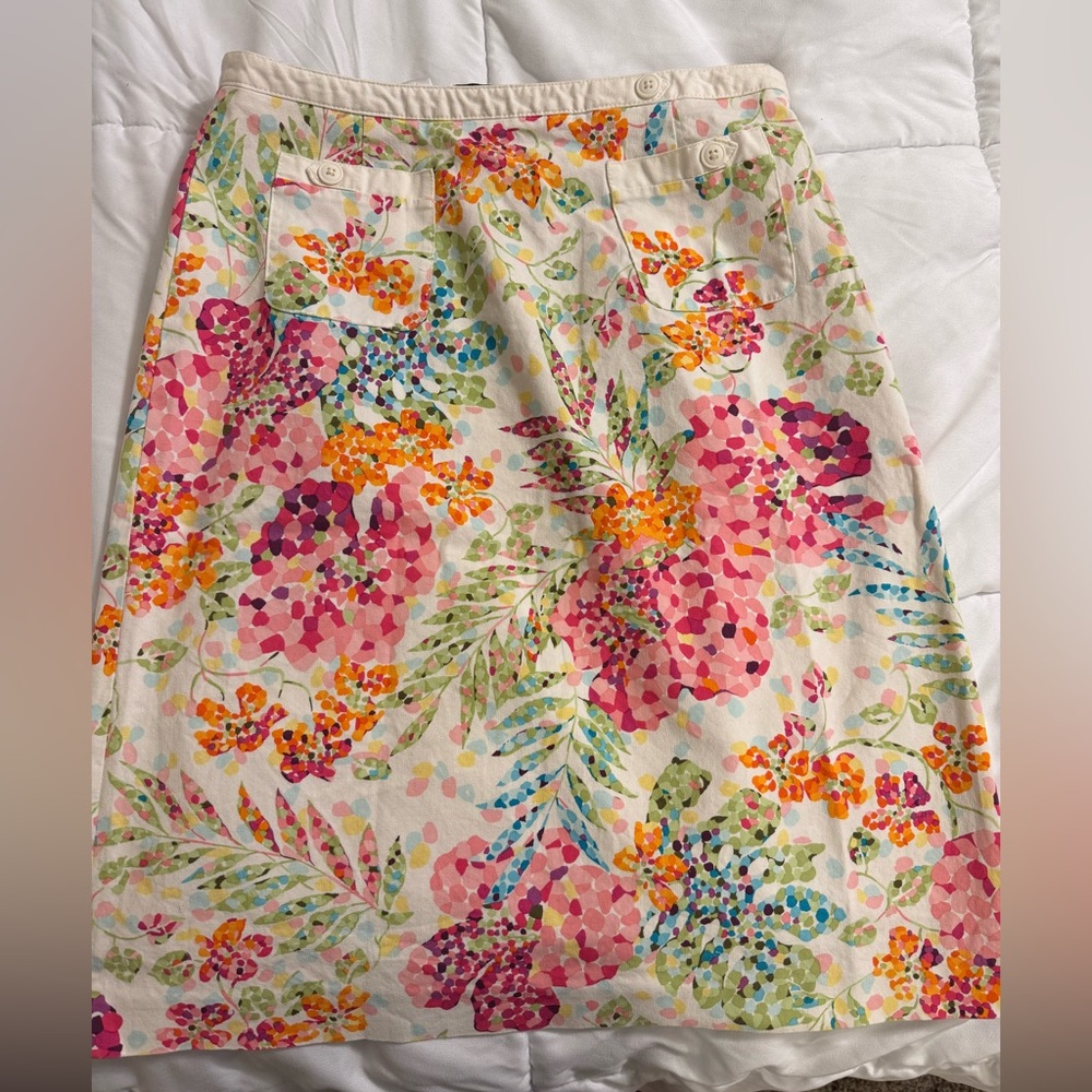 TALBOTS Women's 4 Pink Blue & White Floral A Line Stretch Skirt Knee Length Boho